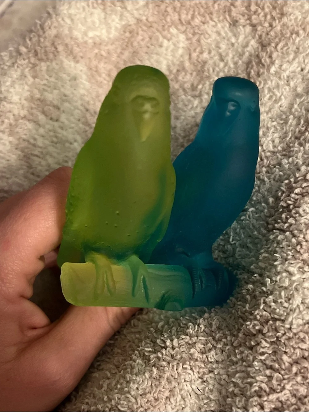 🦜Daum France Blue and Green Glass Budgerigars Couple Figurine